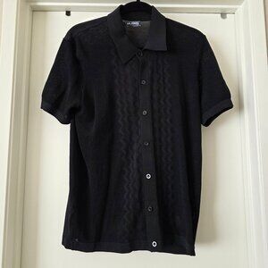 New PJ PAUL JONES Mens Knit Polo Shirt Short Sleeve Mesh Front Textured Black M